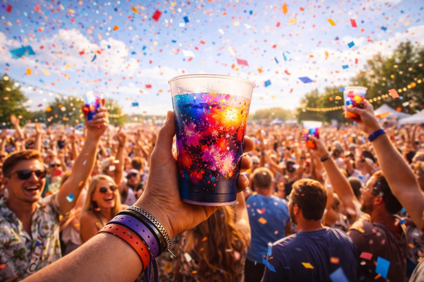 Kubek wielokrotnego użytku na festiwalu